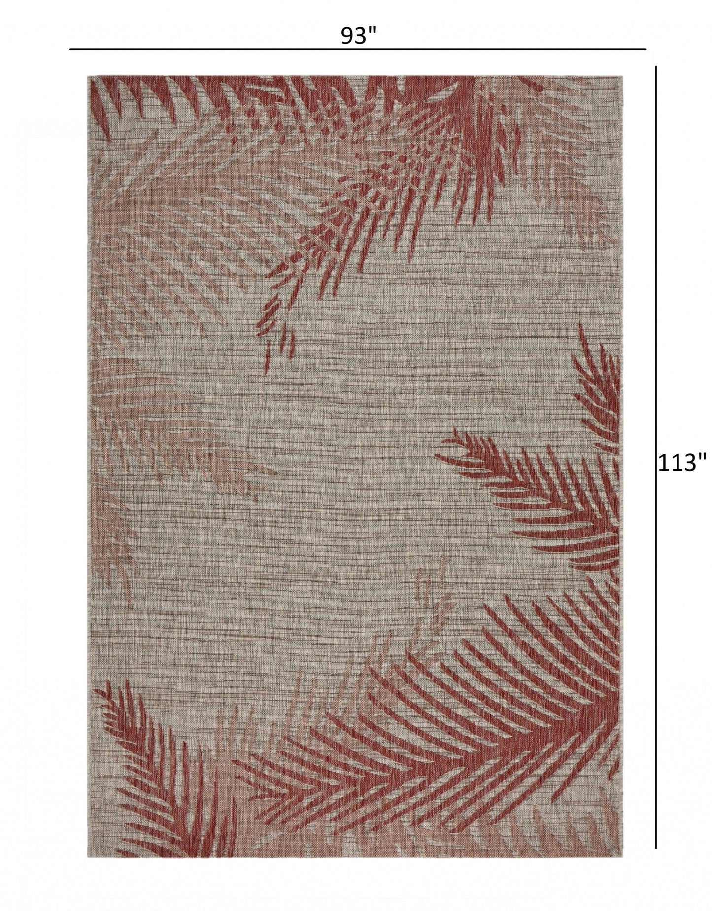 HomeRoots 8’ x 9’ Palm Leaves Indoor Outdoor Area Rug in Red Finish