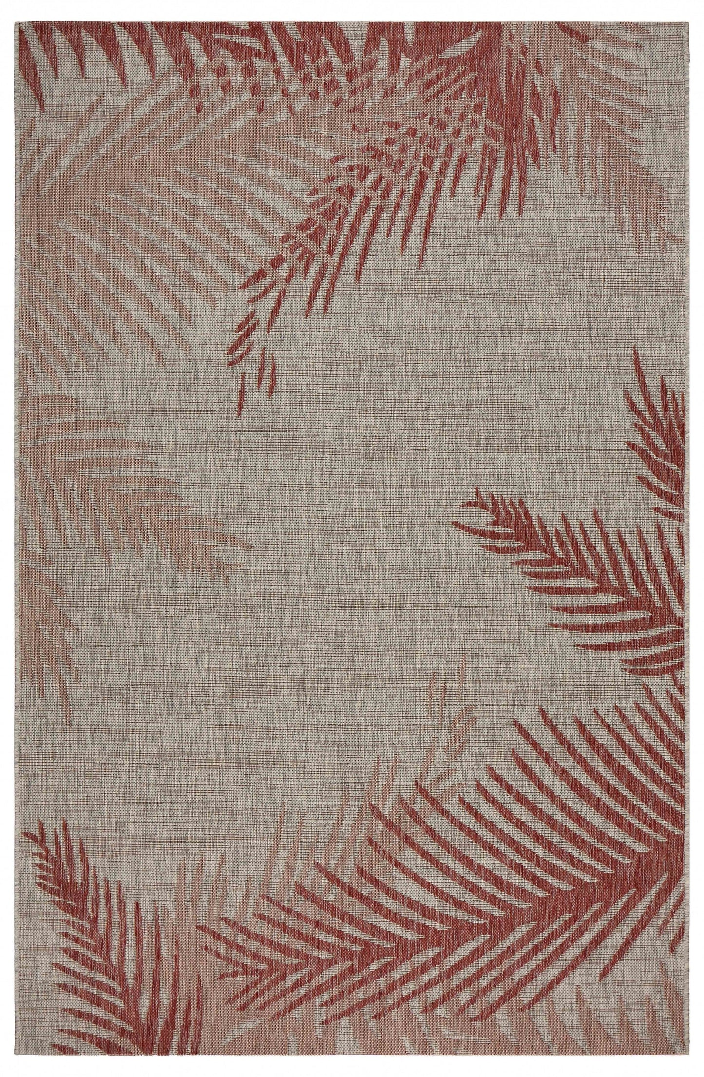 HomeRoots 8’ x 9’ Palm Leaves Indoor Outdoor Area Rug in Red Finish