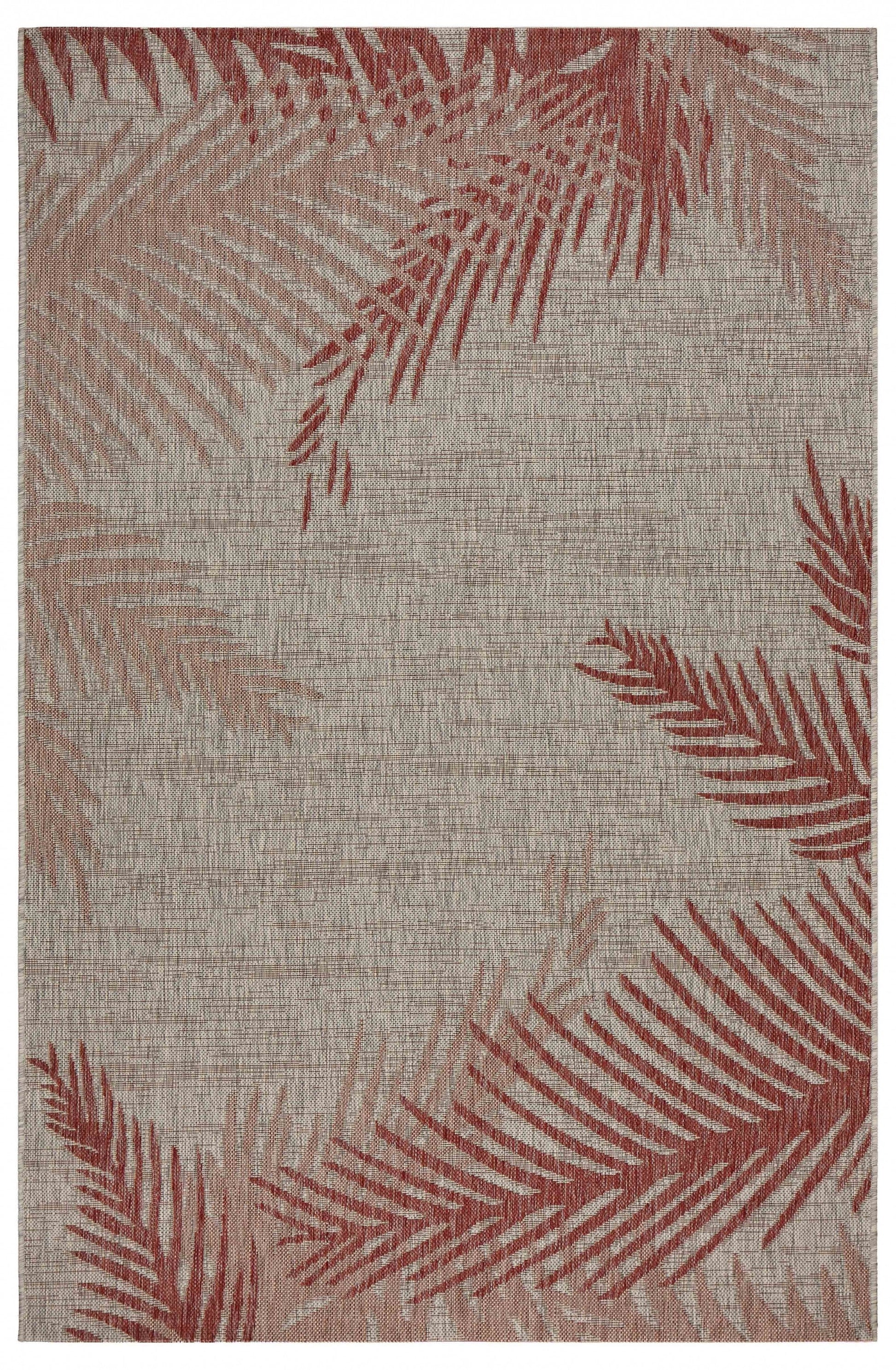 HomeRoots 8’ x 9’ Palm Leaves Indoor Outdoor Area Rug in Red Finish