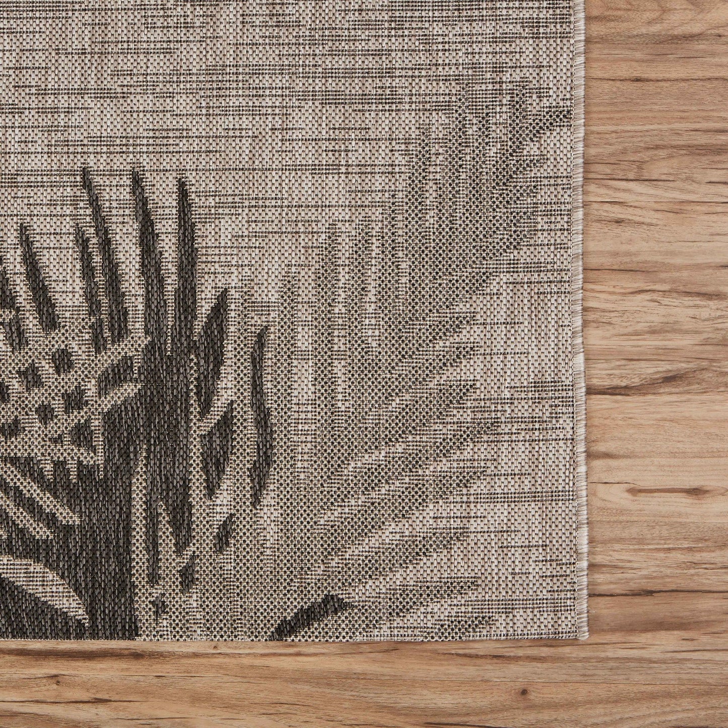 HomeRoots 8’ x 9’ Palm Leaves Indoor Outdoor Scatter Rug in Beige Finish
