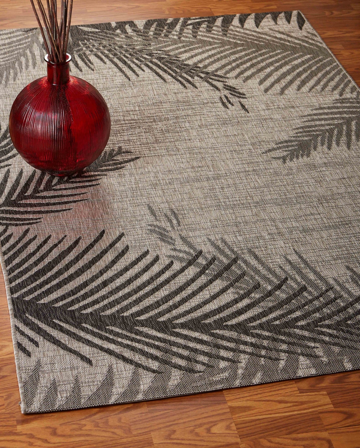 HomeRoots 8’ x 9’ Palm Leaves Indoor Outdoor Scatter Rug in Beige Finish