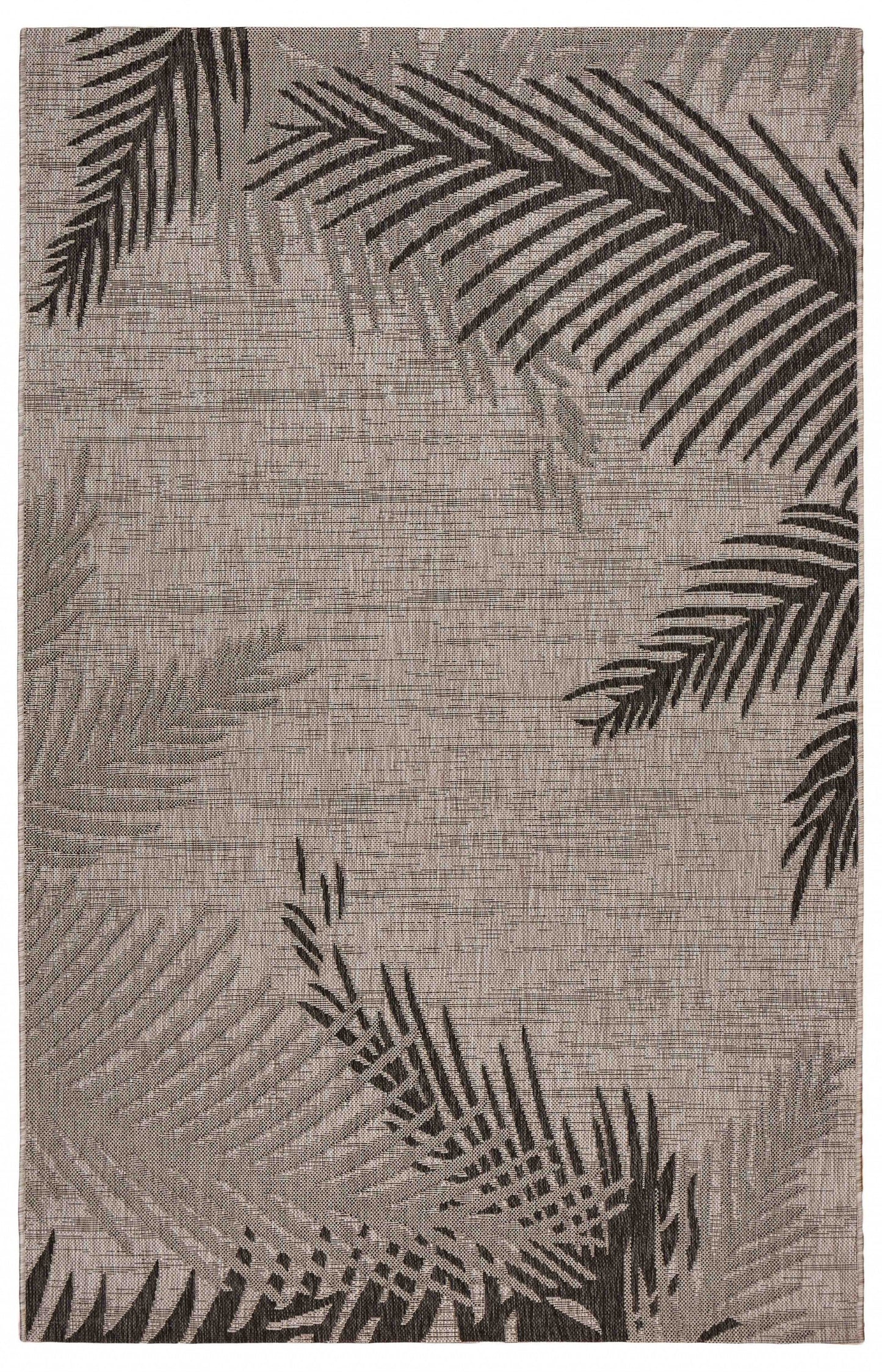 HomeRoots 8’ x 9’ Palm Leaves Indoor Outdoor Scatter Rug in Beige Finish