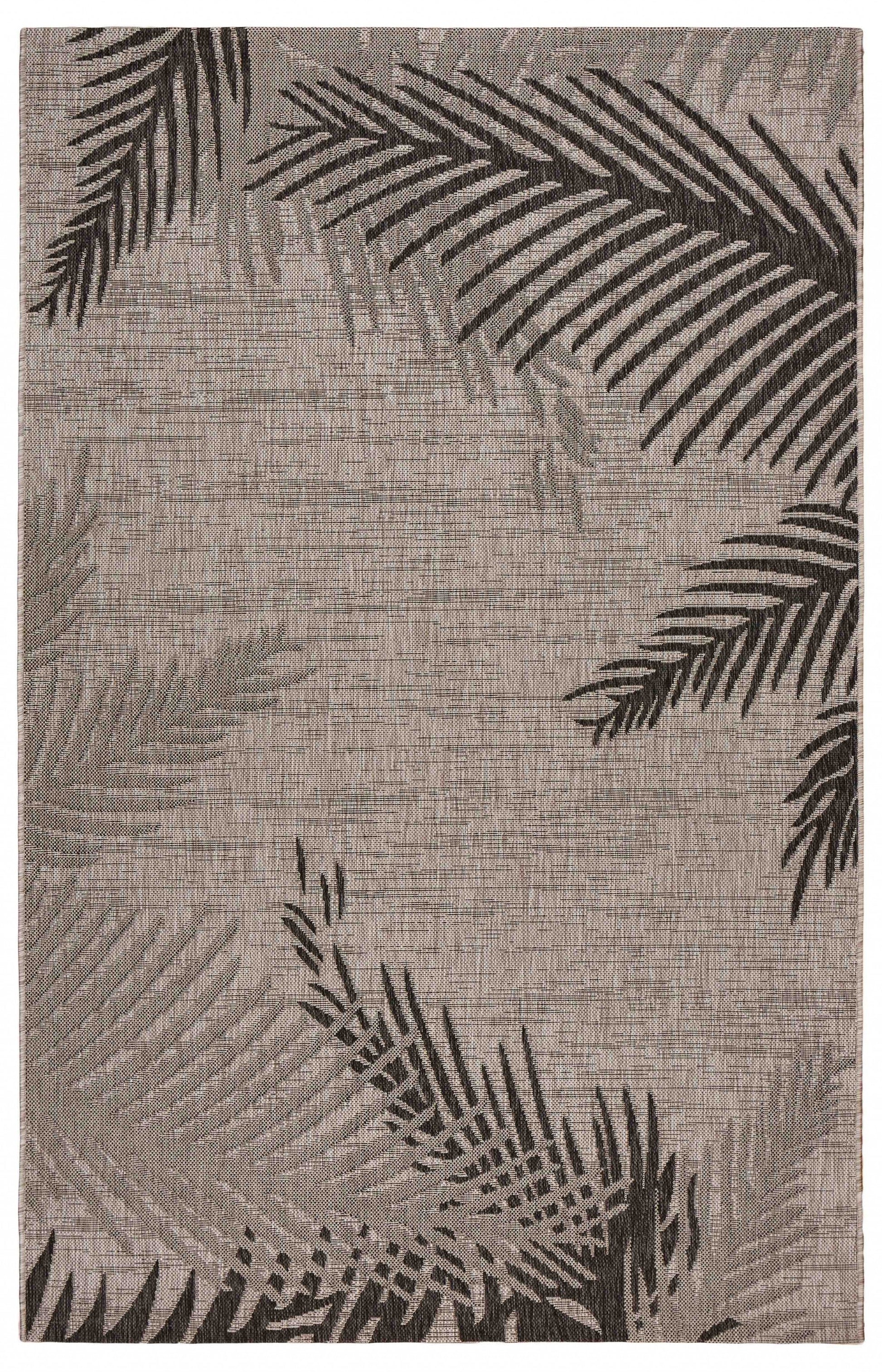 HomeRoots 8’ x 9’ Palm Leaves Indoor Outdoor Scatter Rug in Beige Finish