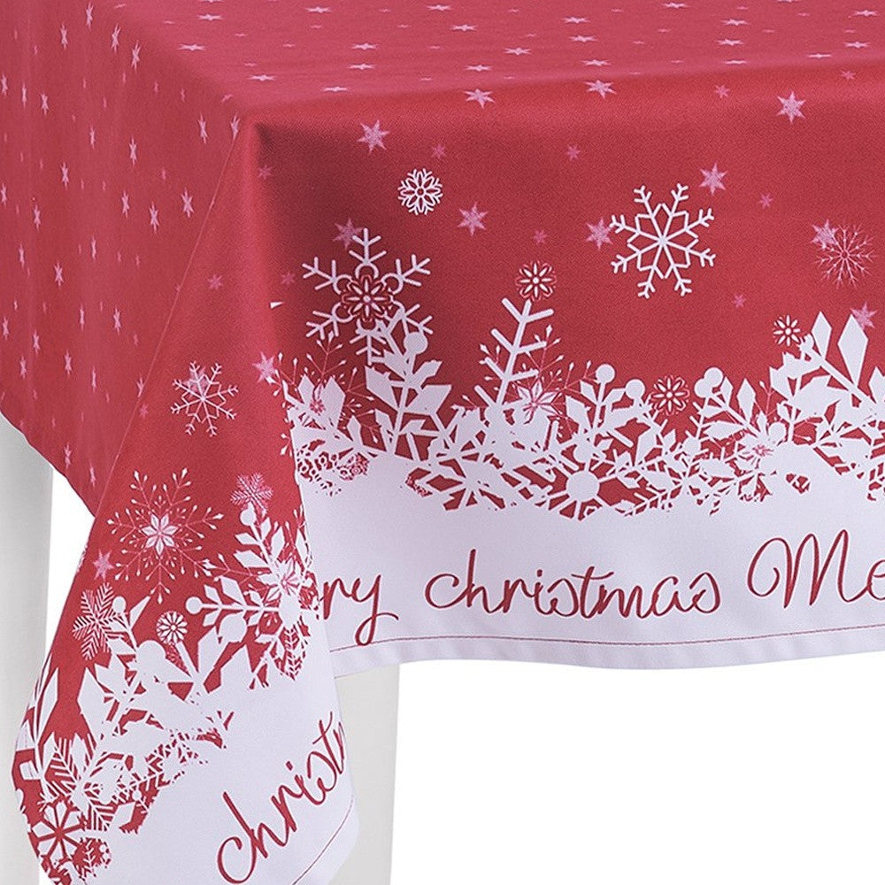 HomeRoots 84" Merry Christmas Printed Rectangle Tablecloth in Red
