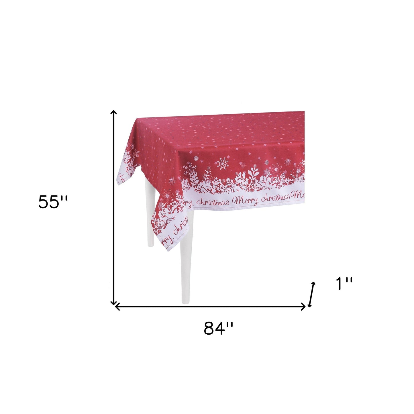 HomeRoots 84" Merry Christmas Printed Rectangle Tablecloth in Red