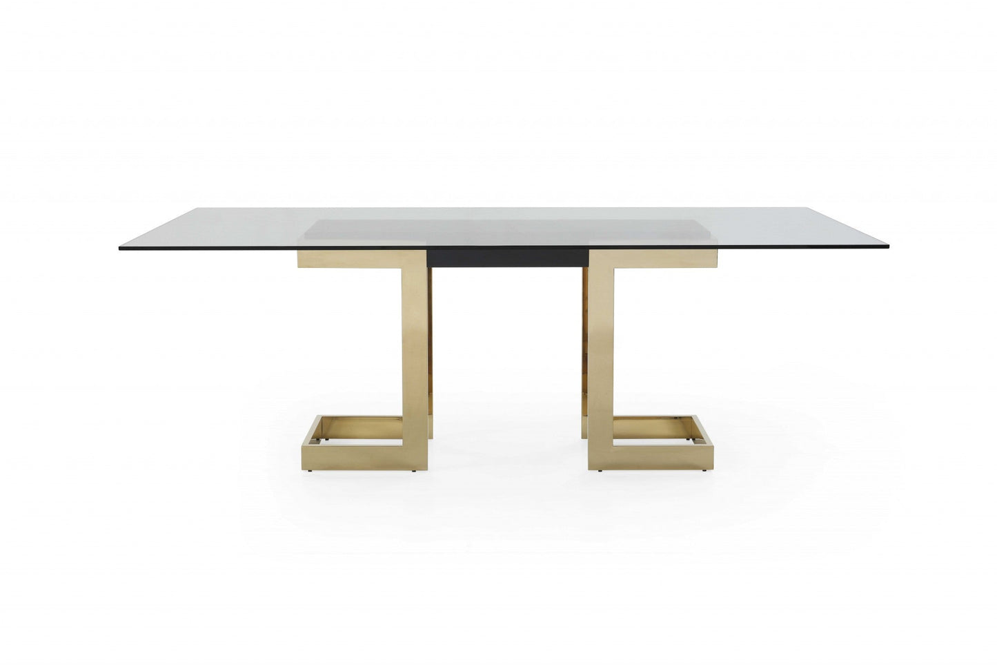 HomeRoots 87 x 39 x 30 Polished Gold Glass Stainless Steel Dining Table