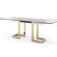 HomeRoots 87 x 39 x 30 Polished Gold Glass Stainless Steel Dining Table