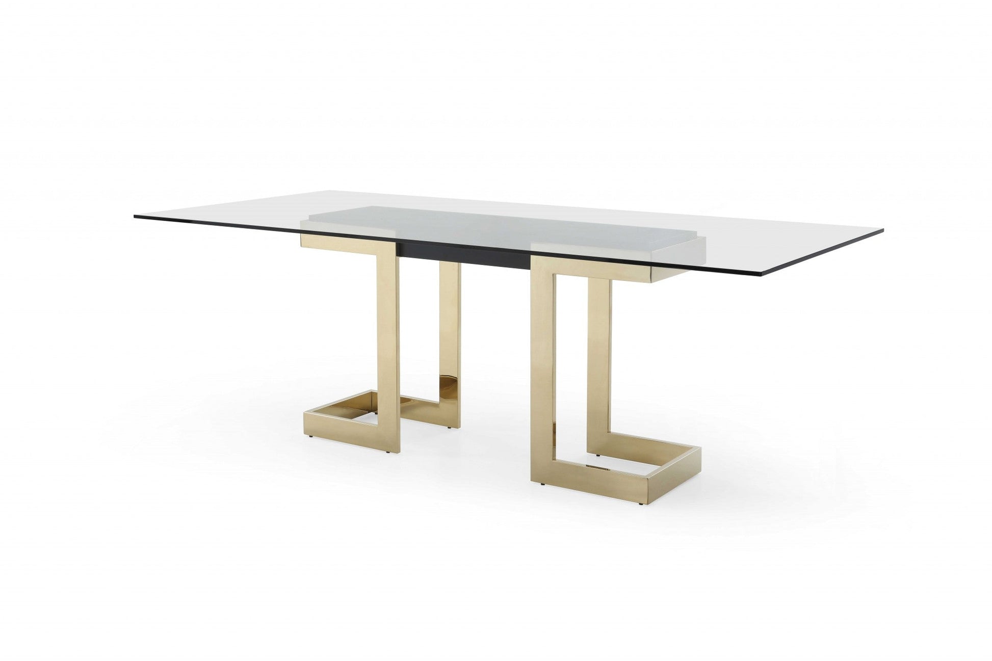 HomeRoots 87 x 39 x 30 Polished Gold Glass Stainless Steel Dining Table