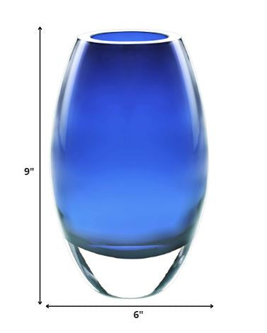 HomeRoots 9 Mouth Blown Crystal European Made Midnight Blue Crystal Vase