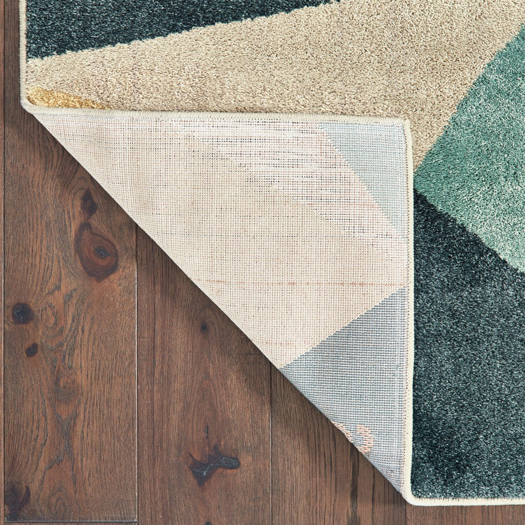 HomeRoots 9' x 12' Blue Green Beige Retro Wedge Indoor Indoor Area Rug ...