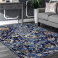 HomeRoots 9' x 12' Blue and Gold Jacobean Area Rug