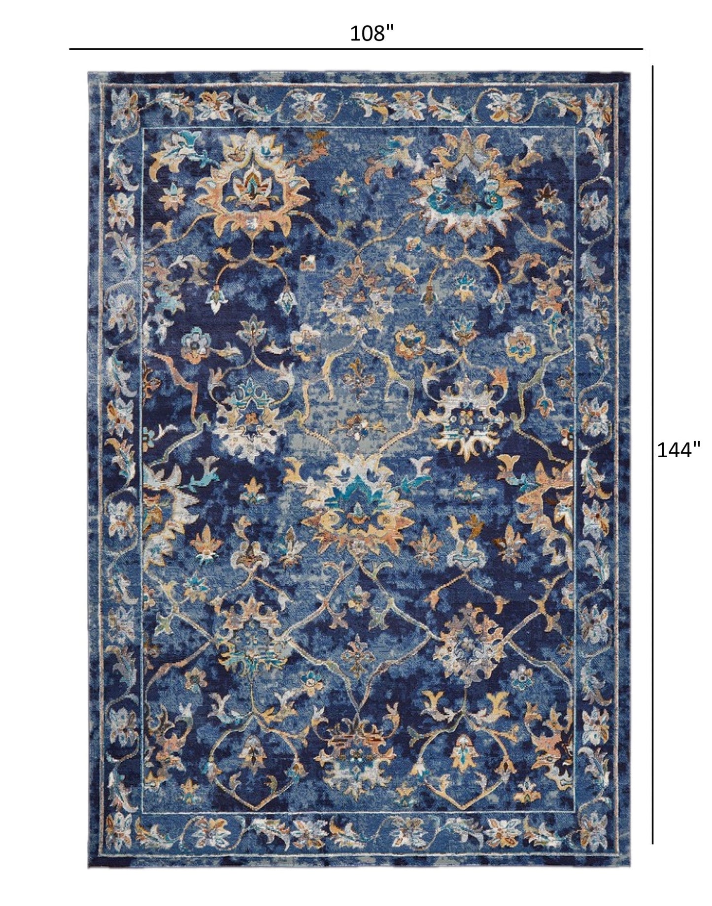 HomeRoots 9' x 12' Blue and Gold Jacobean Area Rug