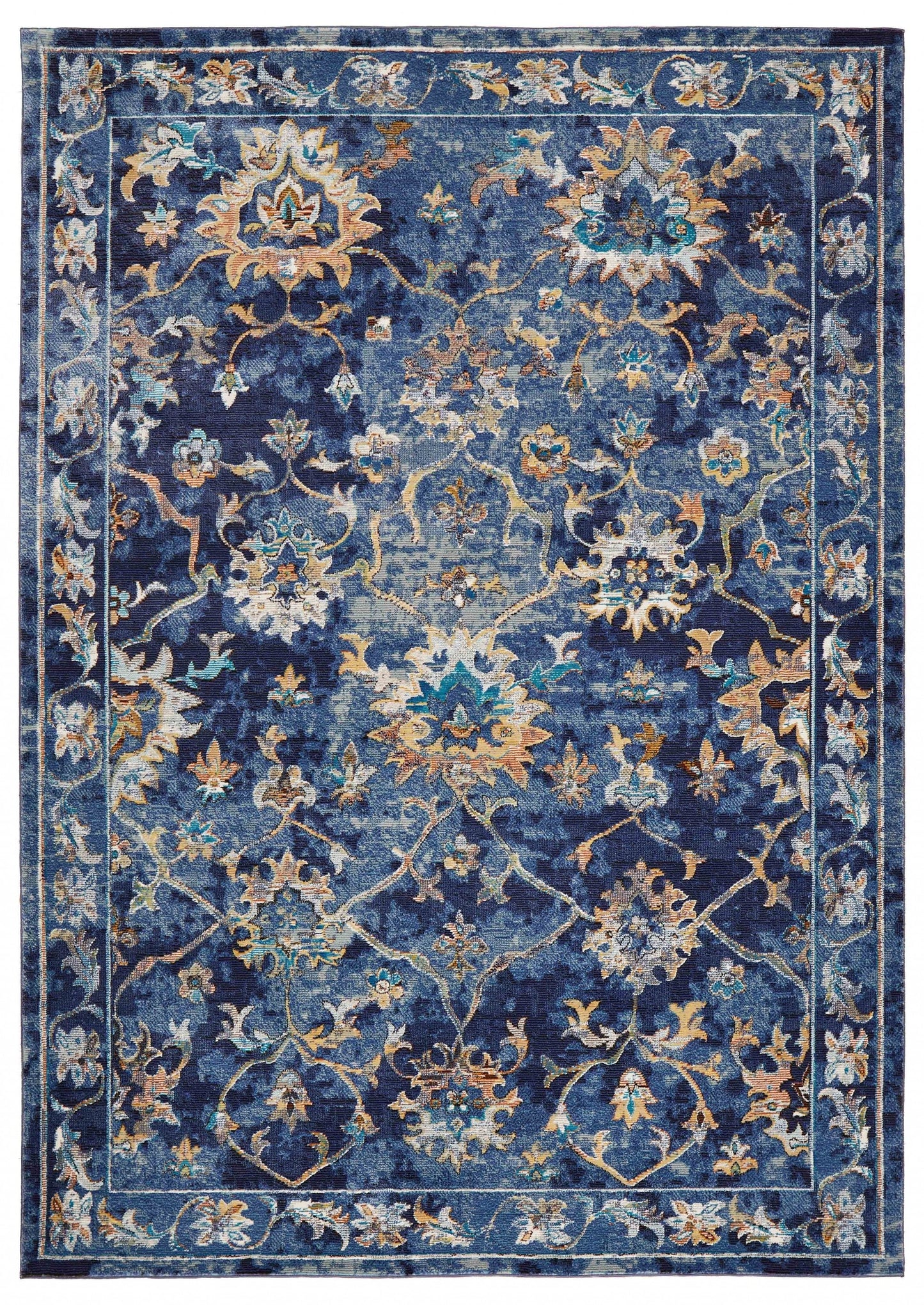 HomeRoots 9' x 12' Blue and Gold Jacobean Area Rug