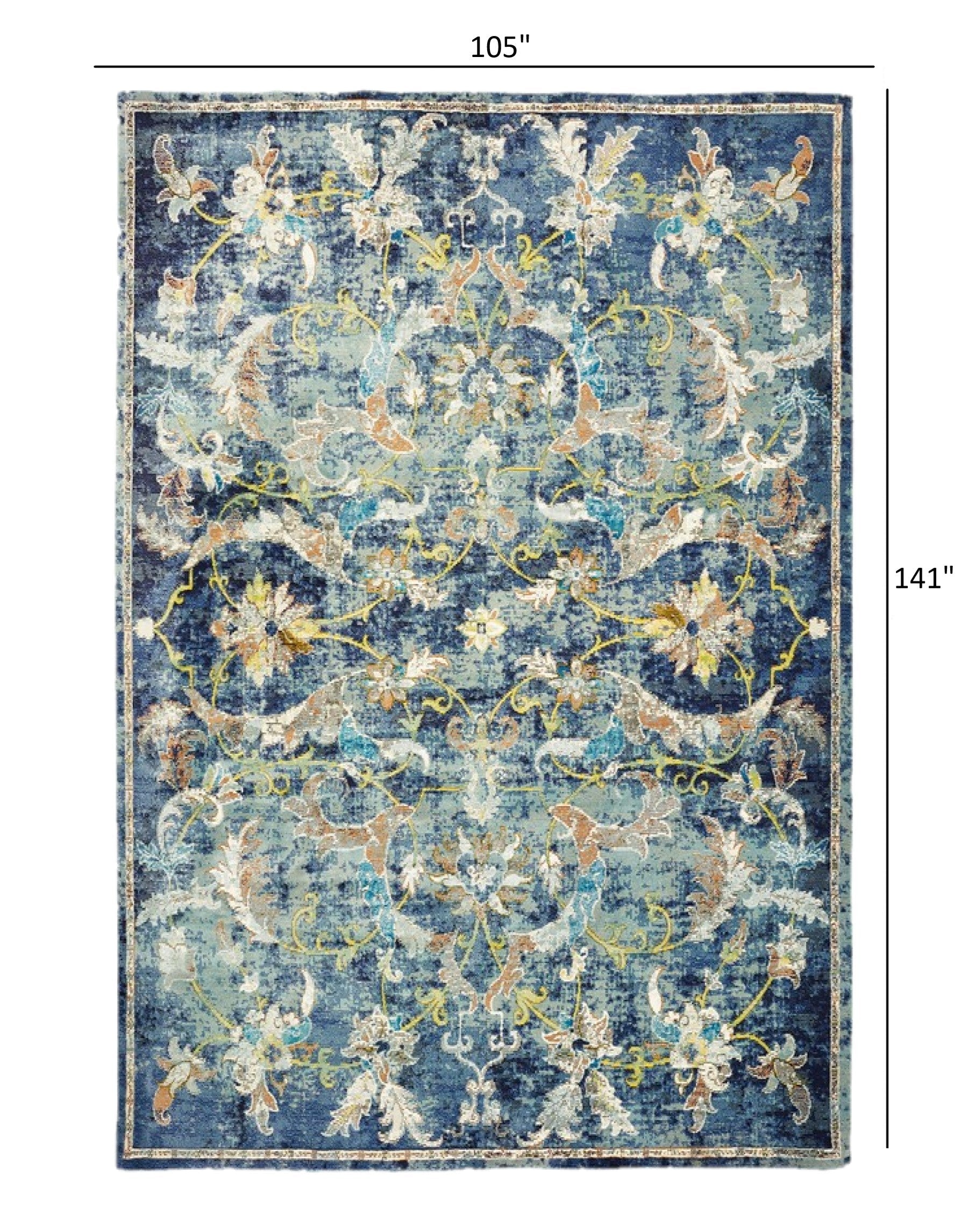 HomeRoots 9' x 12' Blue and White Jacobean Pattern Area Rug
