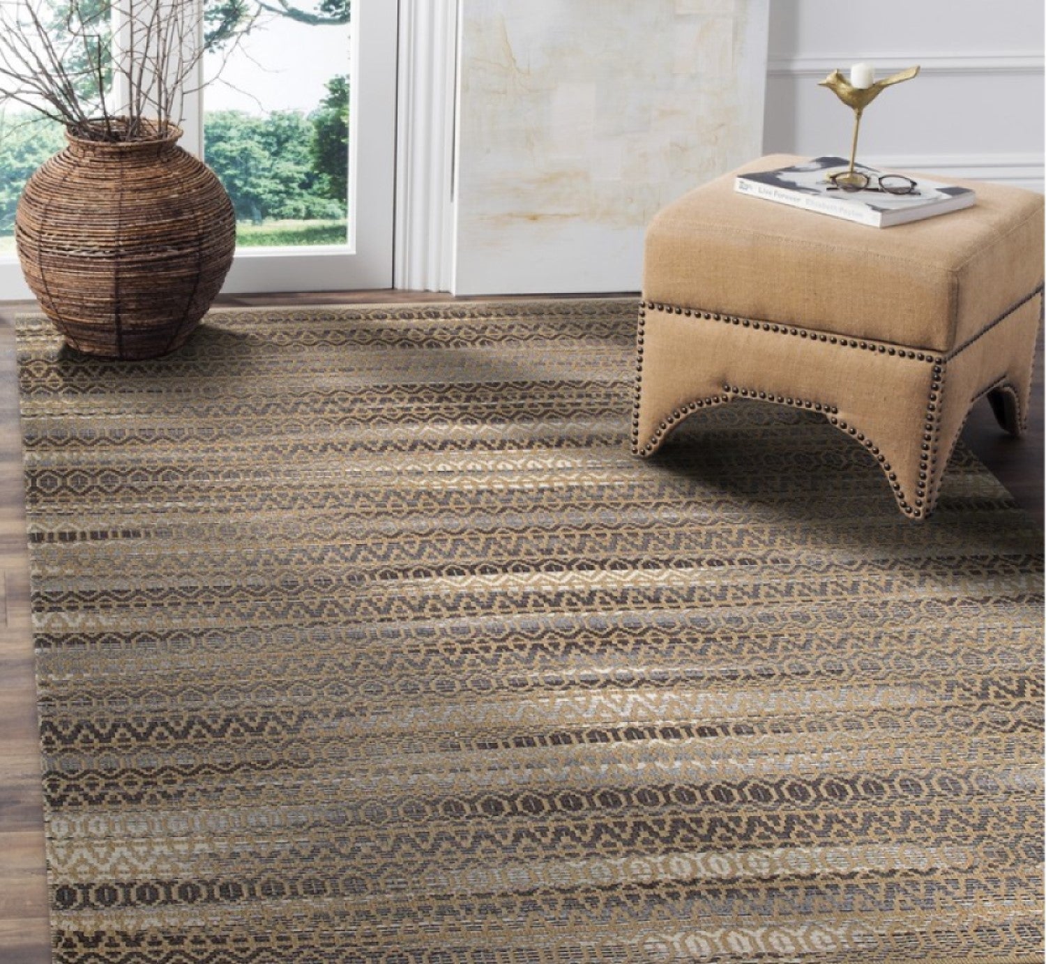 HomeRoots 9' x 12' Gray and Tan Striated Runner Rug