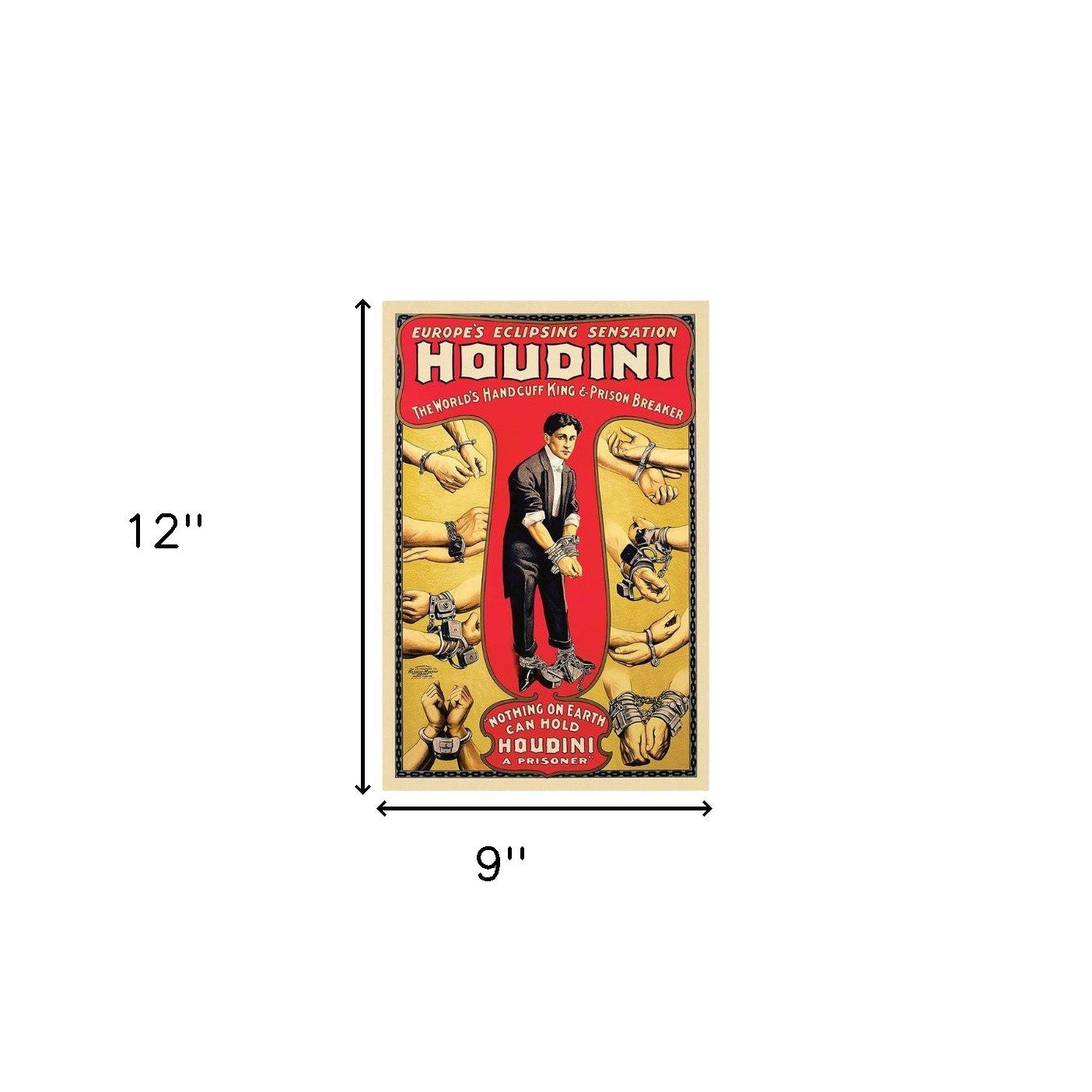 HomeRoots 9" x 12" Houdini Handcuff King Vintage Magic Poster Wall Art