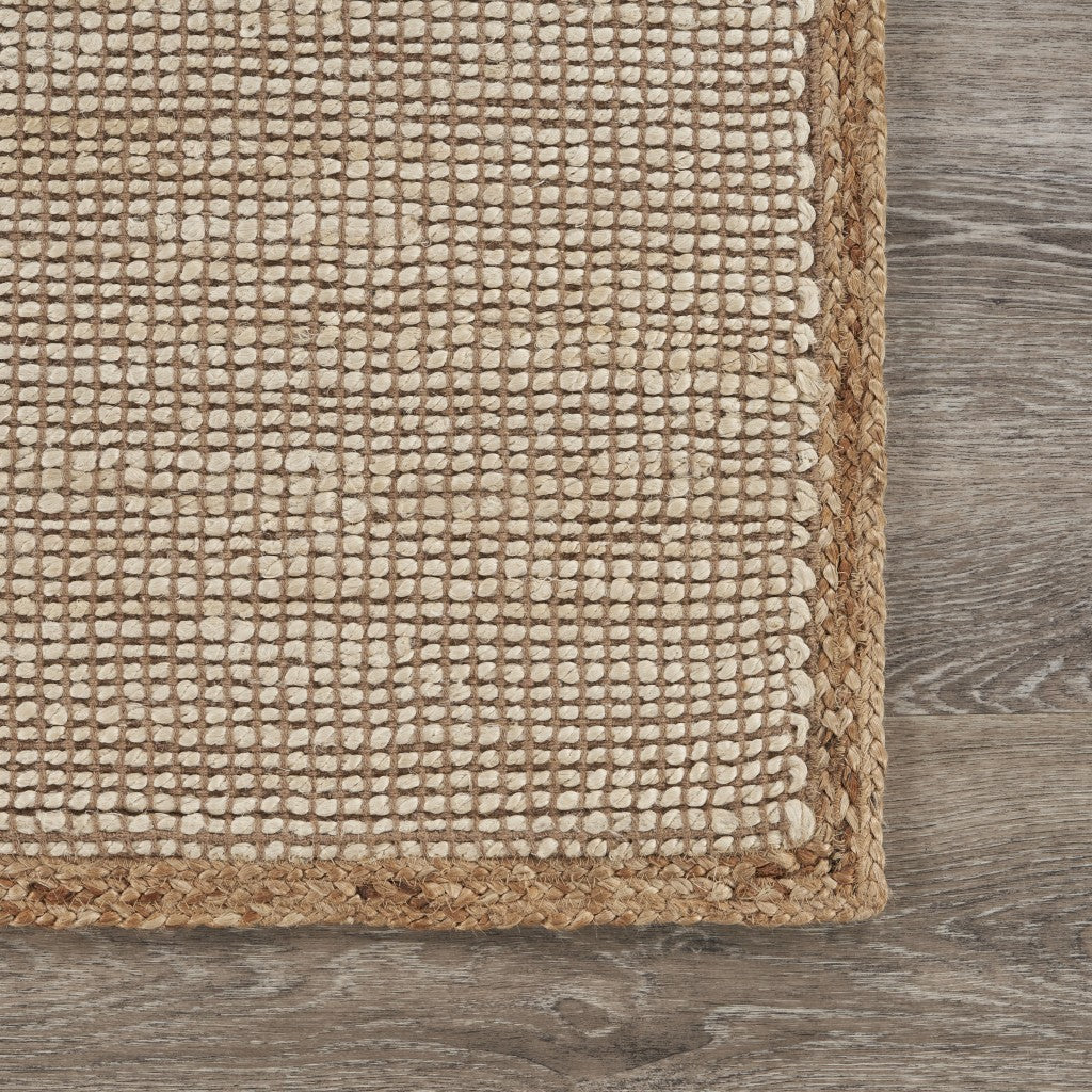 HomeRoots 9' x 12' Tan and White Braid Border Area Rug