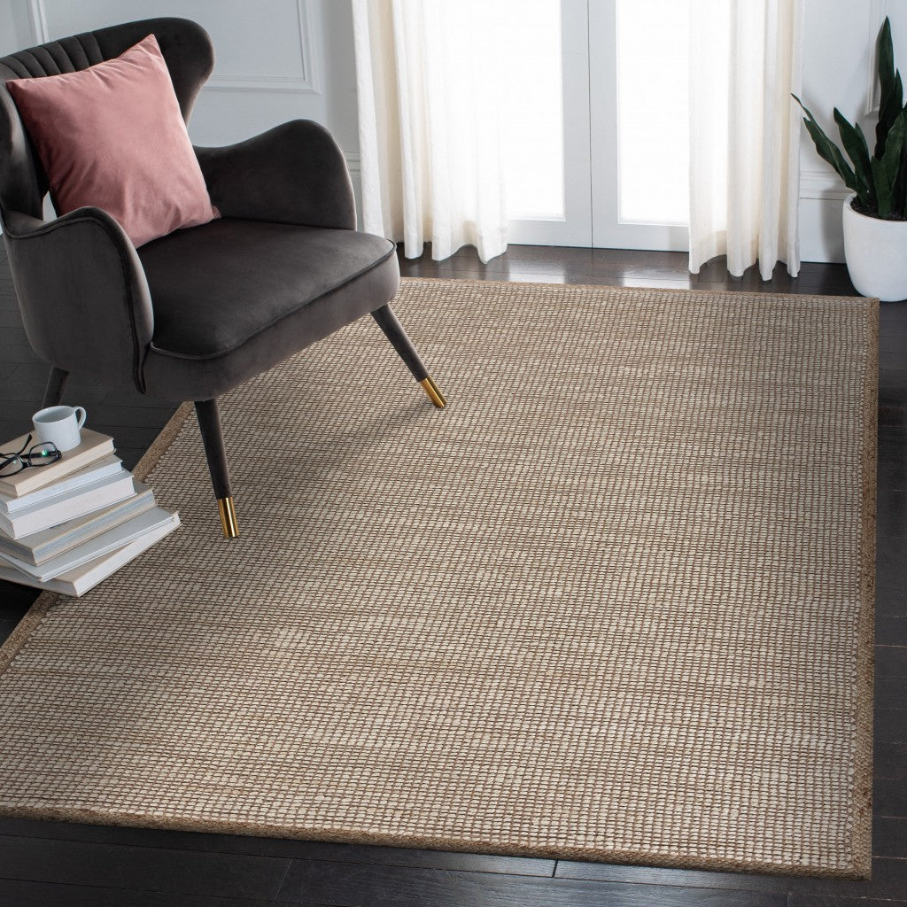 HomeRoots 9' x 12' Tan and White Braid Border Area Rug