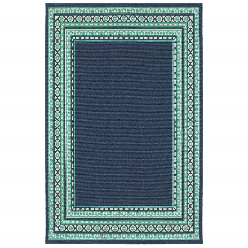 HomeRoots 9’ x 13’ Navy and Green Geometric Indoor Outdoor Area Rug