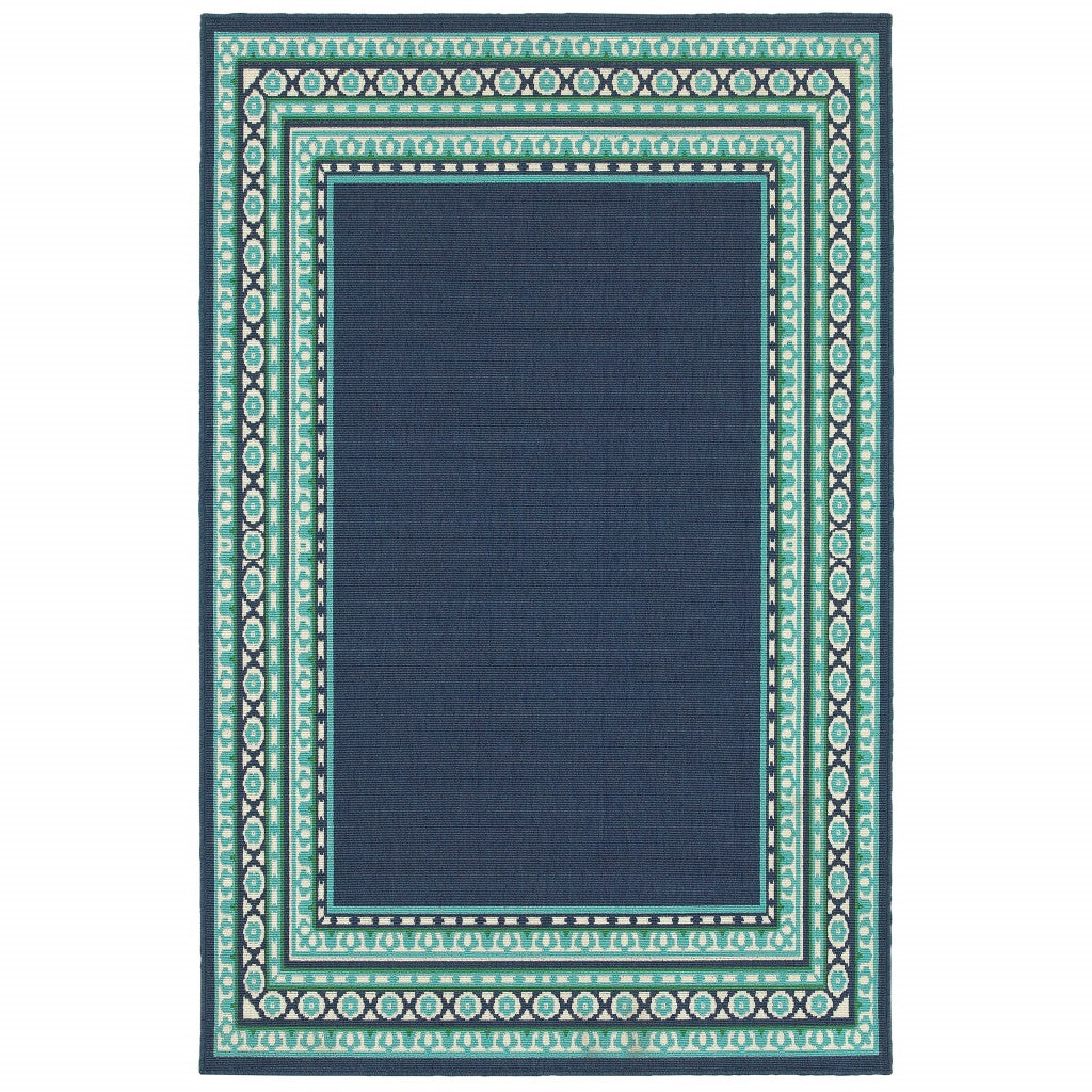HomeRoots 9’ x 13’ Navy and Green Geometric Indoor Outdoor Area Rug