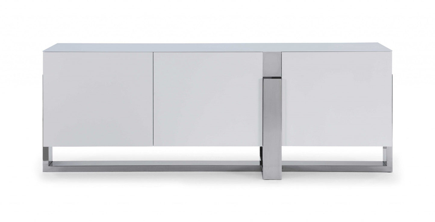 HomeRoots 91 x 18 x 32 White Glass Steel Buffet