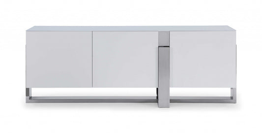 HomeRoots 91 x 18 x 32 White Glass Steel Buffet