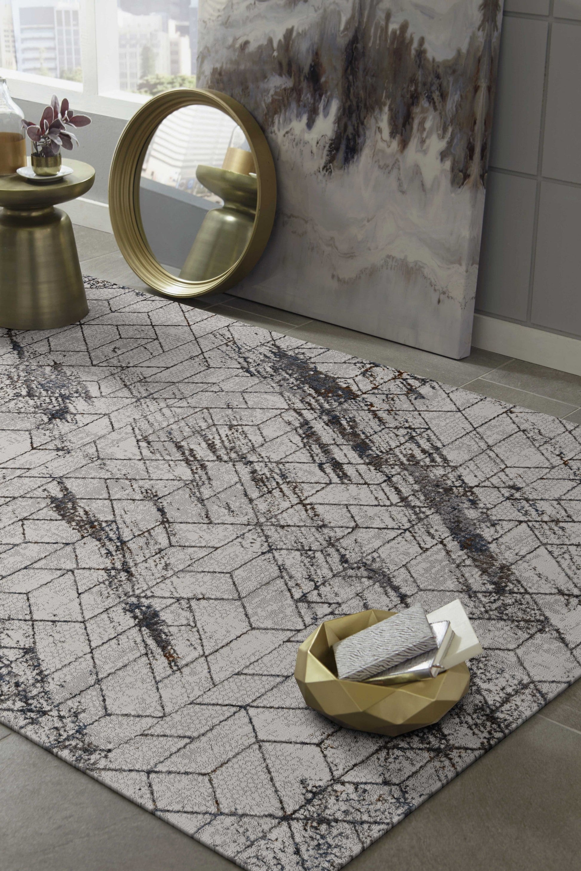HomeRoots 94" x 130" Ivory Polyester Rug