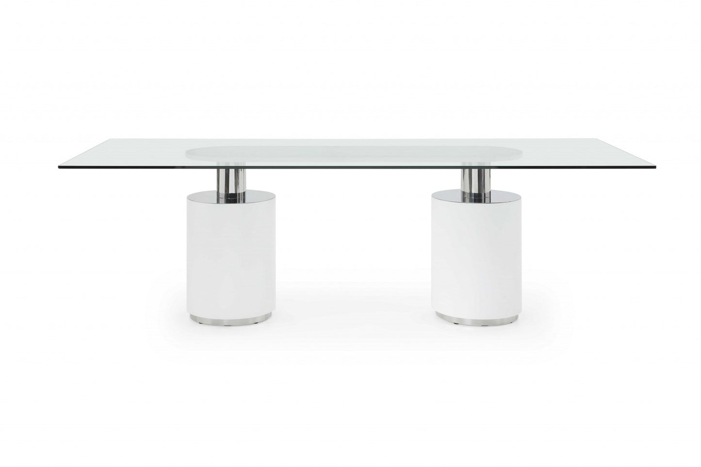 HomeRoots 94 x 39 x 30 White Glass Stainless Steel Dining Table