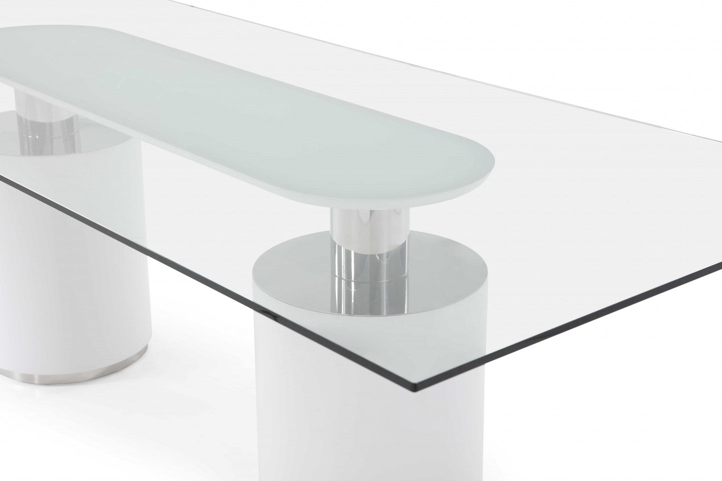 HomeRoots 94 x 39 x 30 White Glass Stainless Steel Dining Table