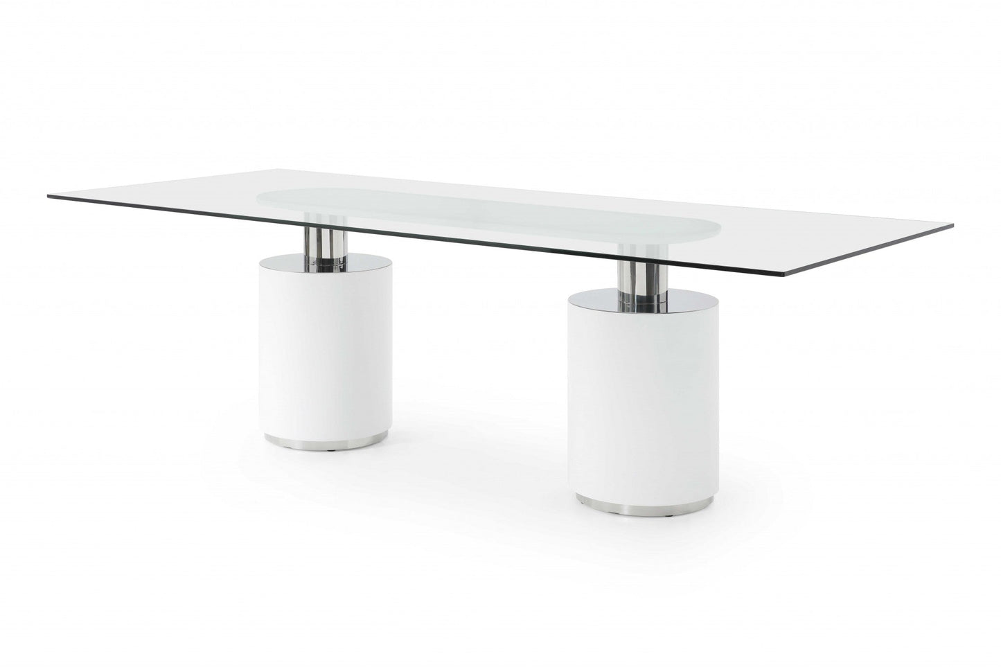 HomeRoots 94 x 39 x 30 White Glass Stainless Steel Dining Table