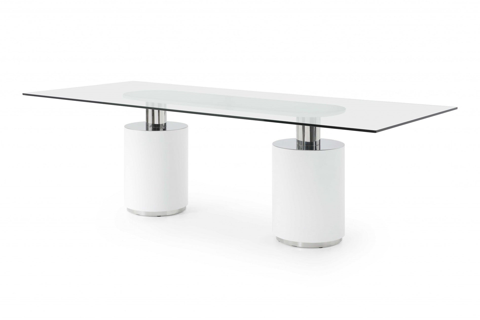 HomeRoots 94 x 39 x 30 White Glass Stainless Steel Dining Table