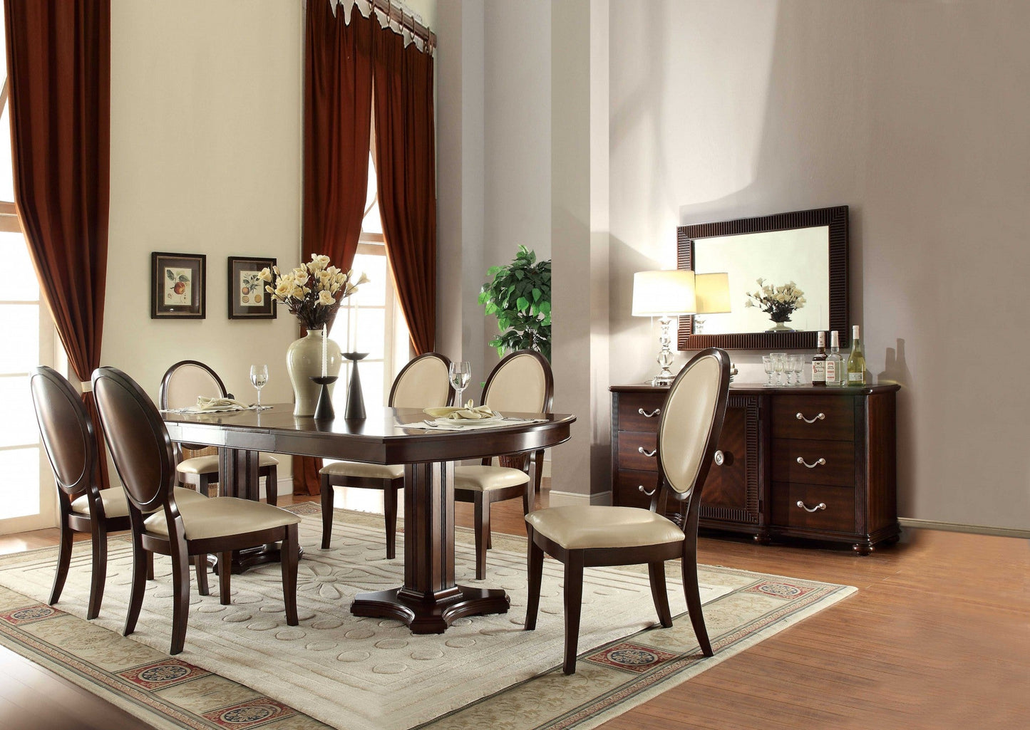 HomeRoots 94' x 42' x 30' Cherry Contemporary Engineered Wood Dining Table