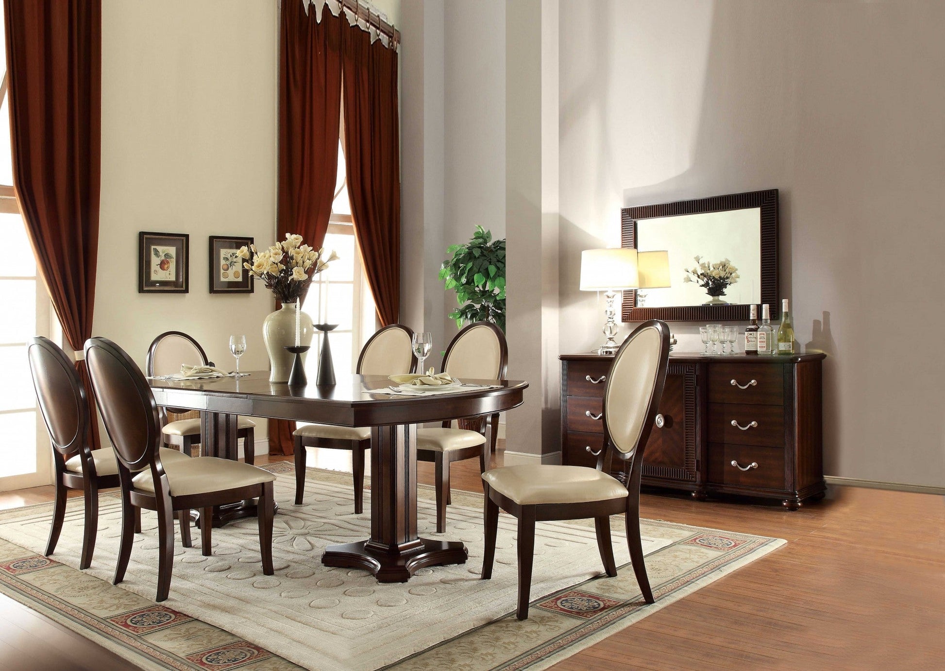 HomeRoots 94' x 42' x 30' Cherry Contemporary Engineered Wood Dining Table