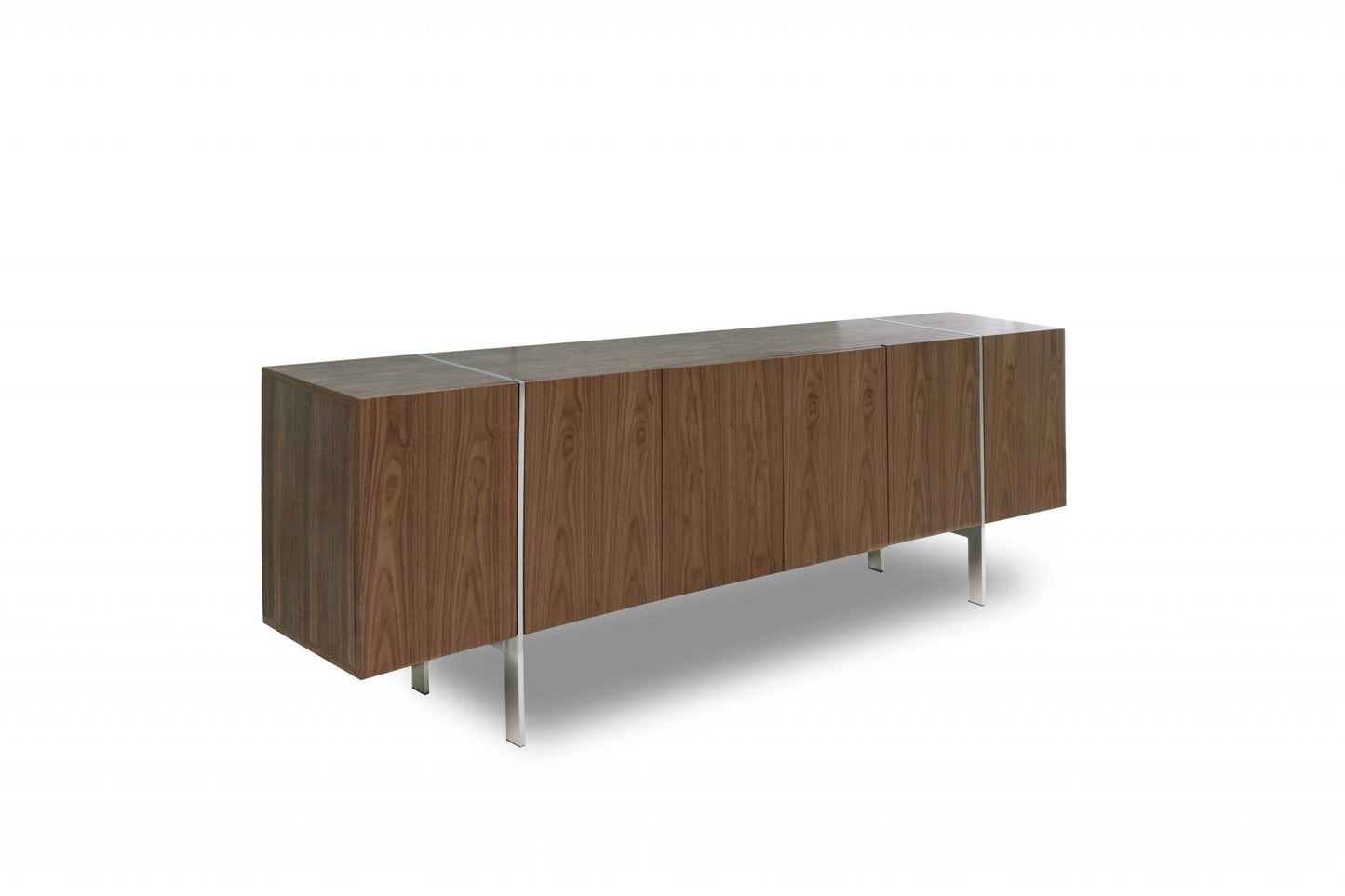 HomeRoots 95" x 17" x 30" Stainless Steel Buffet With Walnut Finish