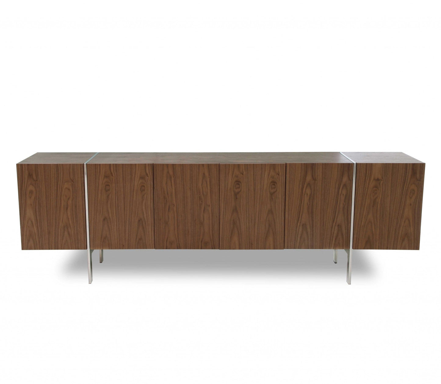 HomeRoots 95" x 17" x 30" Stainless Steel Buffet With Walnut Finish
