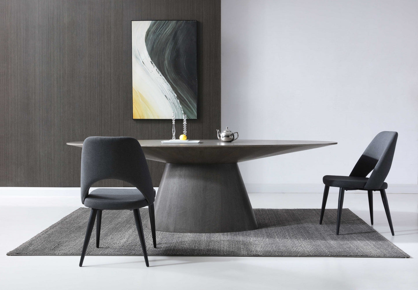 HomeRoots 95 x 43 x 30 Gray Oak0 Veneer Oval Dining Table