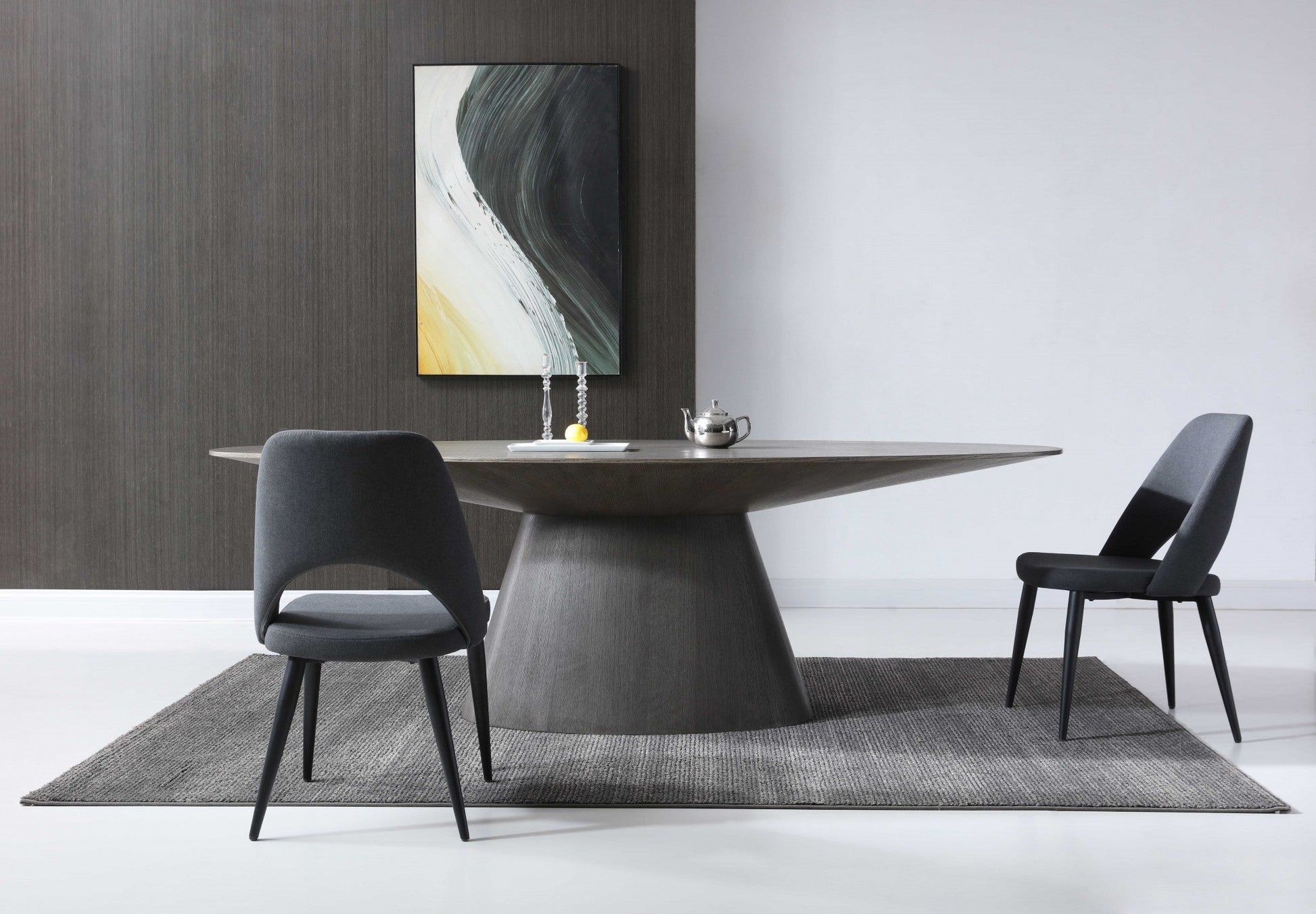 HomeRoots 95 x 43 x 30 Gray Oak0 Veneer Oval Dining Table