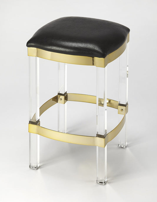 HomeRoots Acrylic And Black Leather Counter Stool