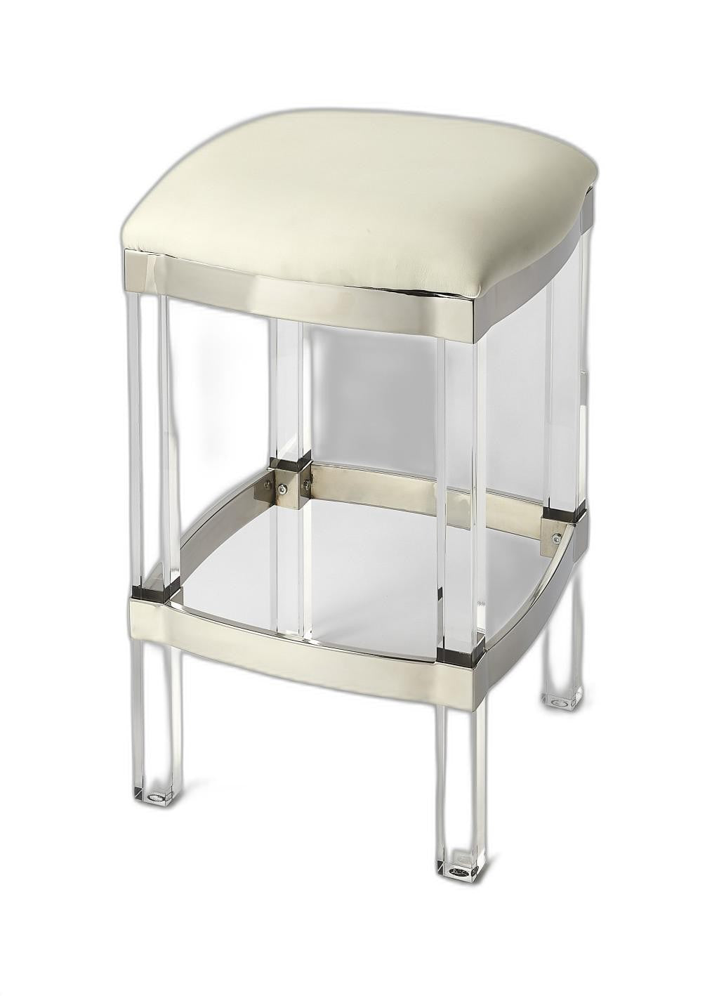 HomeRoots Acrylic And White Leather Counter Stool