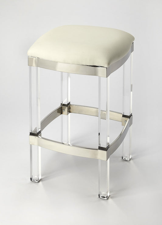 HomeRoots Acrylic And White Leather Counter Stool