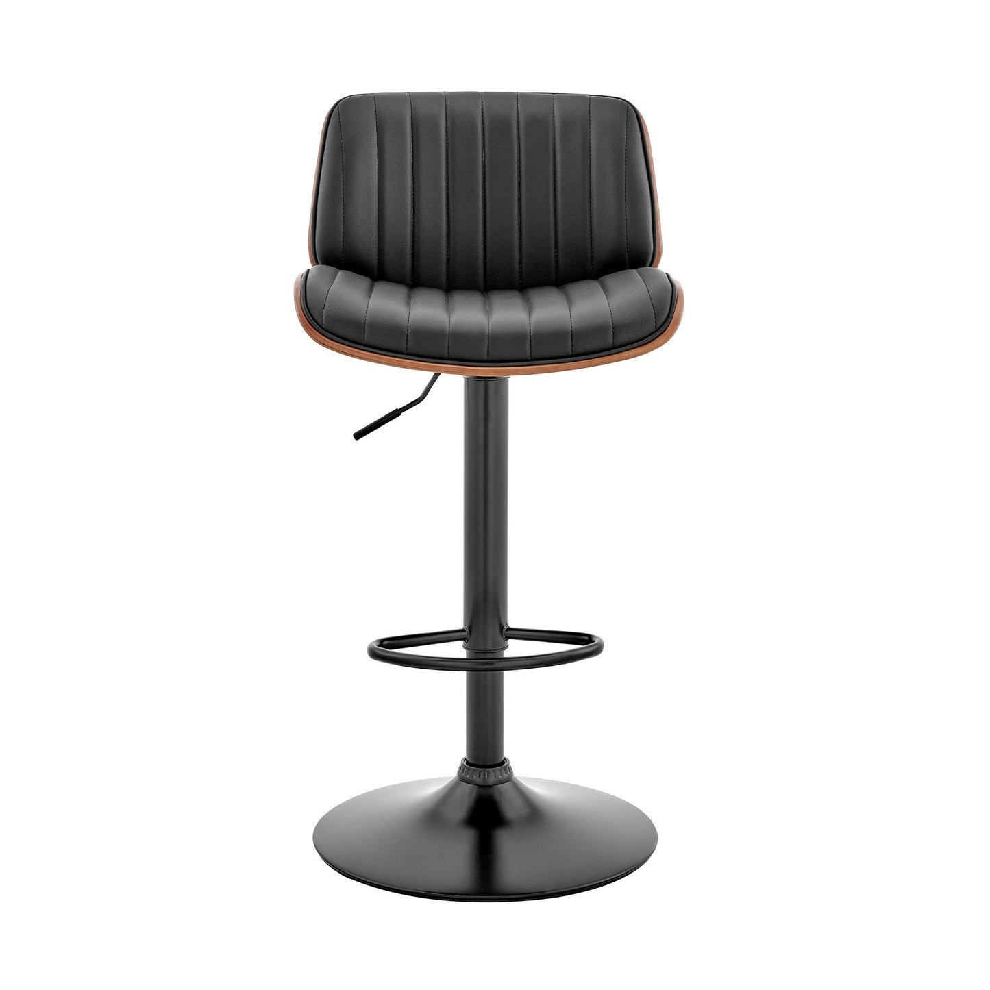 HomeRoots Adjustable Black Faux Leather Black Steel and Walnut Bar Stool