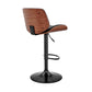 HomeRoots Adjustable Black Faux Leather Black Steel and Walnut Bar Stool