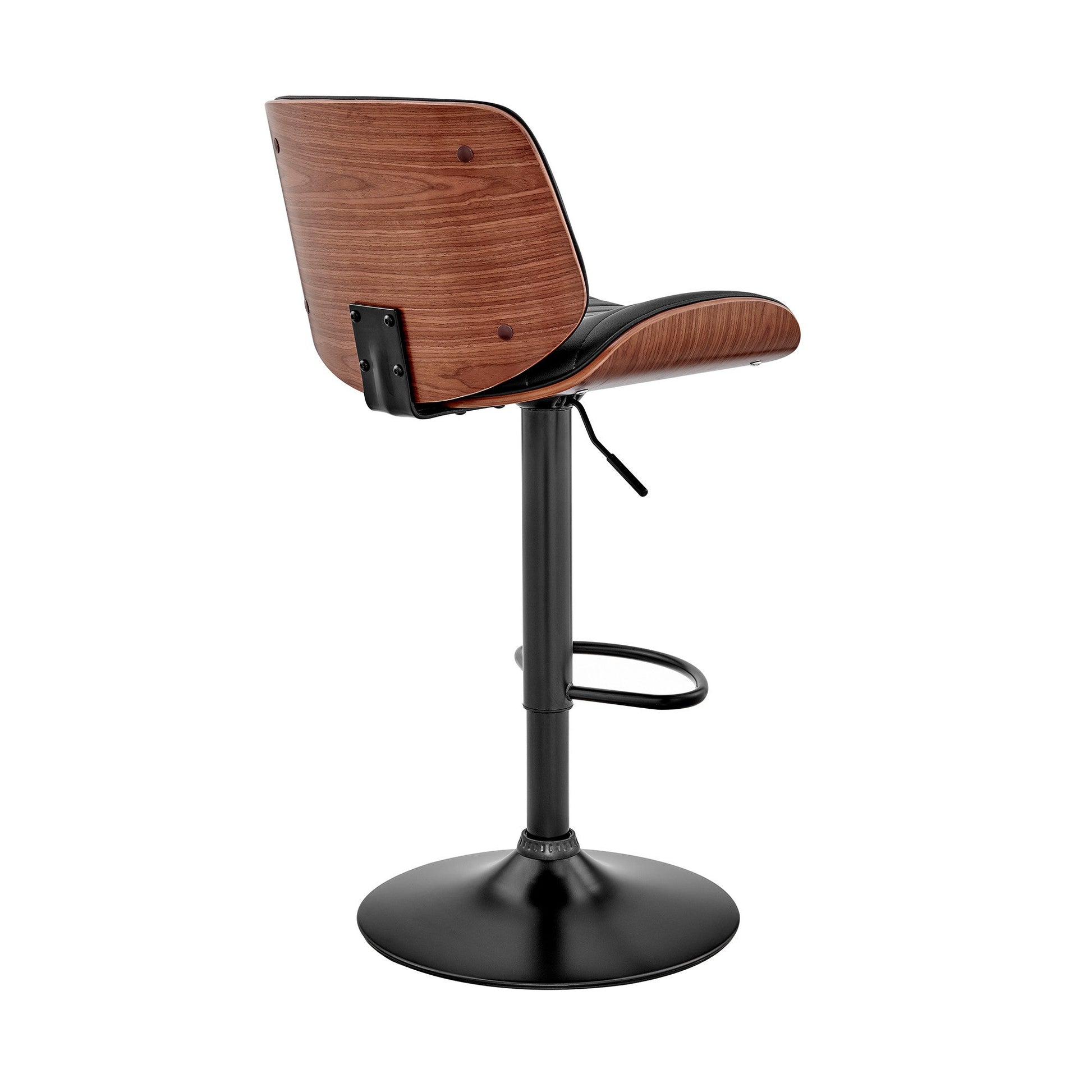 HomeRoots Adjustable Black Faux Leather Black Steel and Walnut Bar Stool