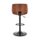 HomeRoots Adjustable Black Faux Leather Black Steel and Walnut Bar Stool