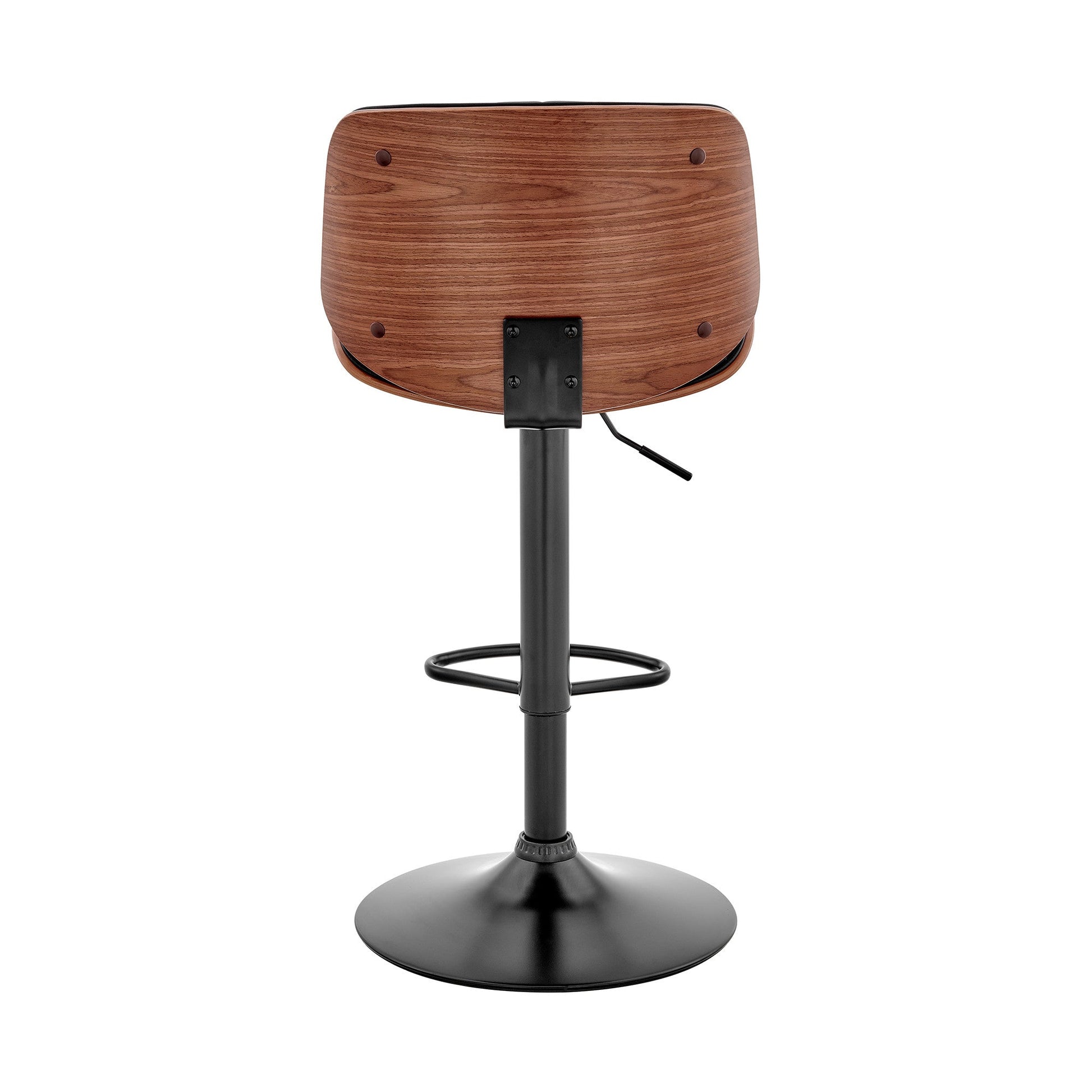 HomeRoots Adjustable Black Faux Leather Black Steel and Walnut Bar Stool