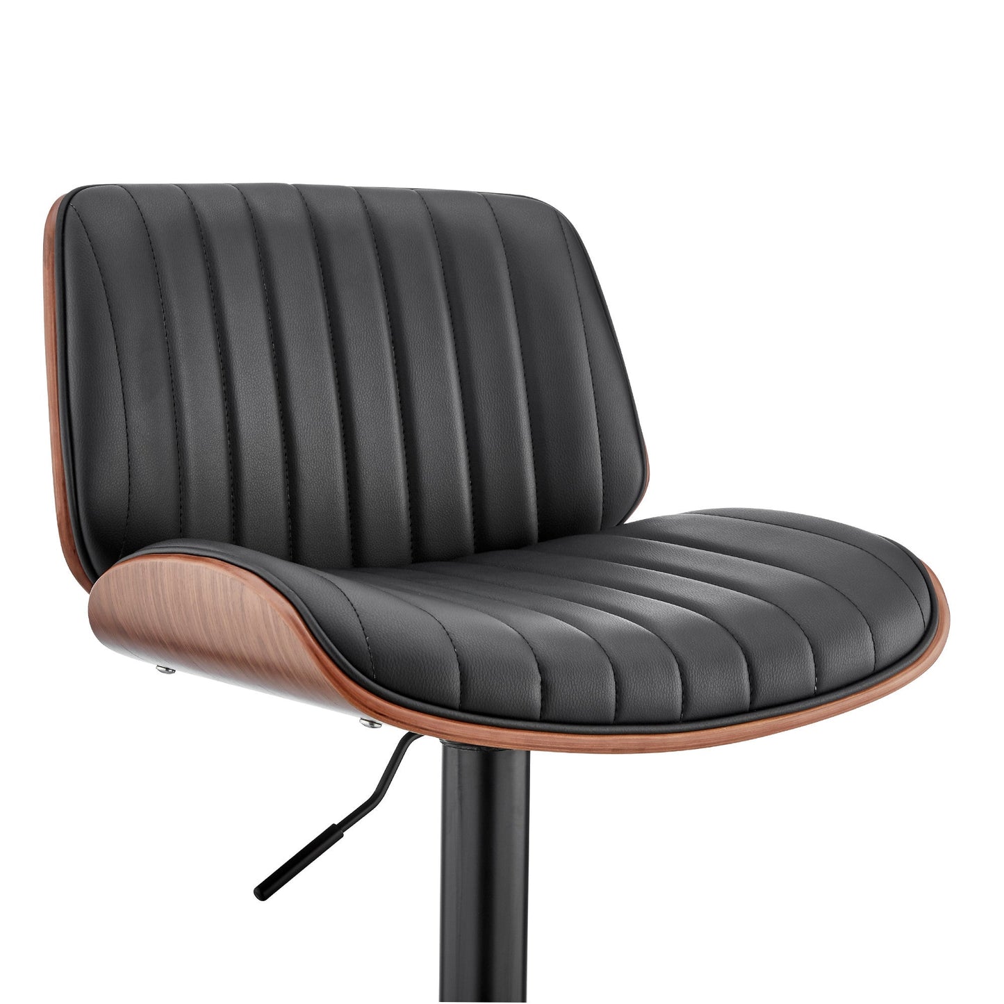 HomeRoots Adjustable Black Faux Leather Black Steel and Walnut Bar Stool