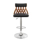 HomeRoots Adjustable Black Faux Leather and Walnut Lattice Bar Stool