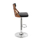 HomeRoots Adjustable Black Faux Leather and Walnut Lattice Bar Stool