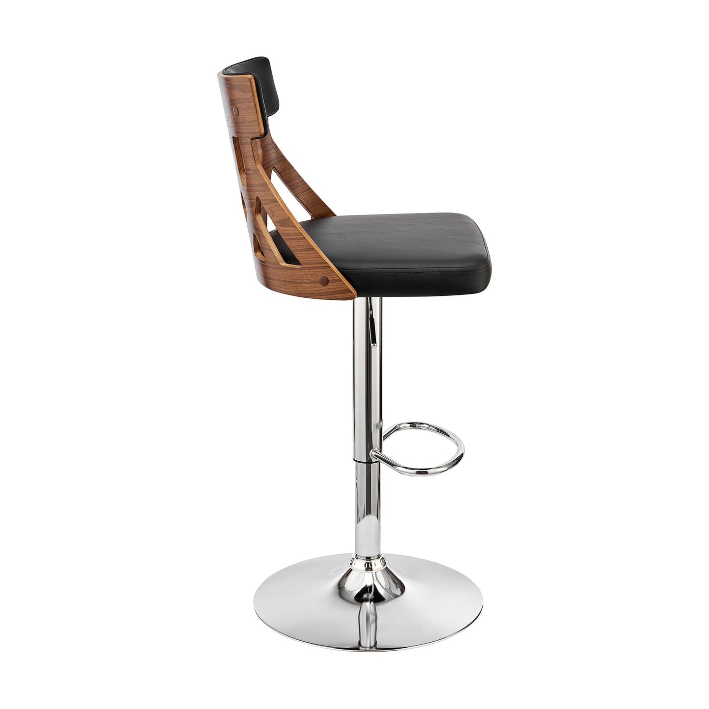 HomeRoots Adjustable Black Faux Leather and Walnut Lattice Bar Stool