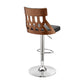 HomeRoots Adjustable Black Faux Leather and Walnut Lattice Bar Stool